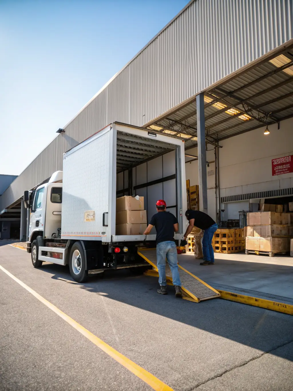 Cargo being loaded onto a truck at a European border crossing, representing Trans-Logistyka's international freight forwarding capabilities. The image should highlight the global reach and logistical expertise.