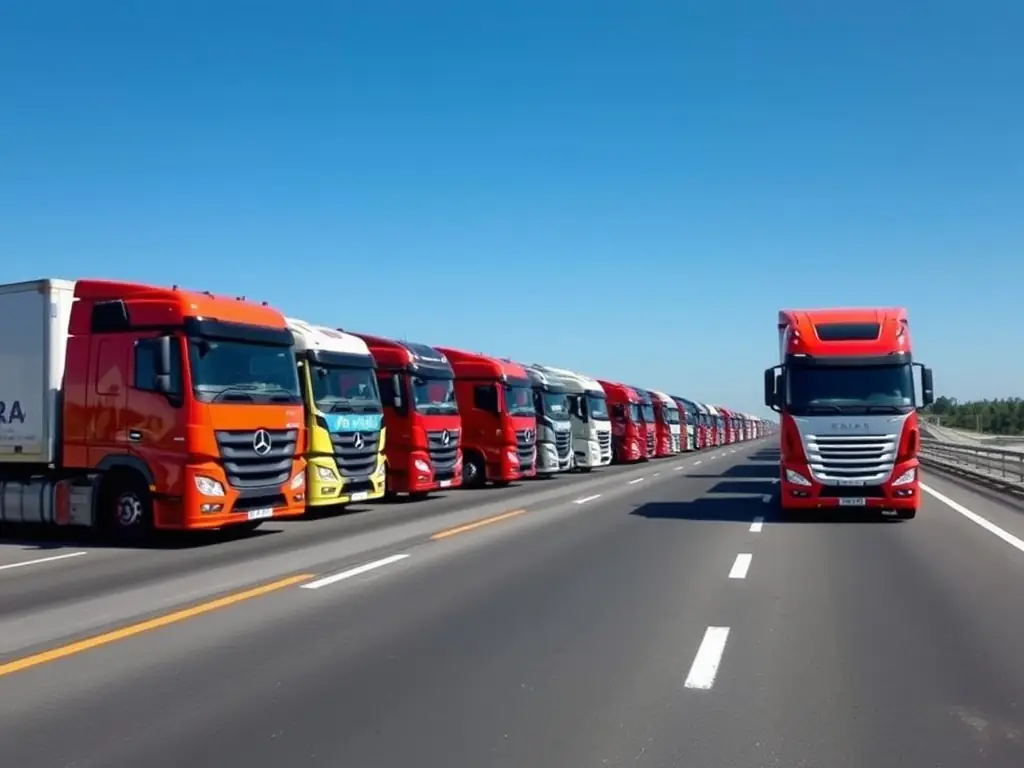 A photograph of modern trucks on a highway, symbolizing the reliability and professionalism of domestic transport services.