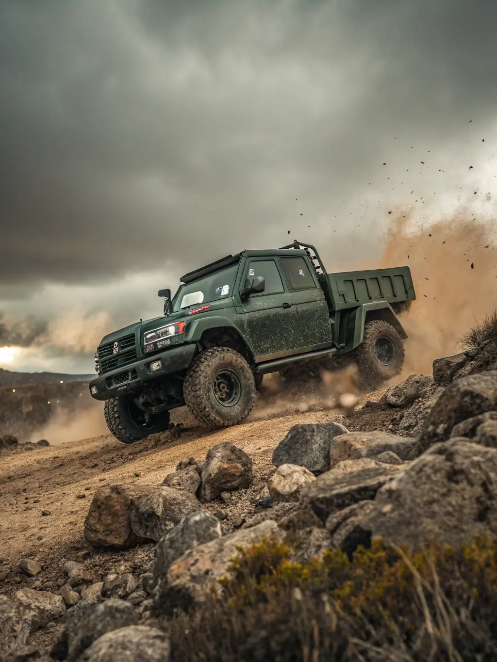 A Scania R-series truck navigating a challenging road condition, showcasing its robust build and adaptability to various terrains, essential for Trans-Logistyka's diverse transport needs.